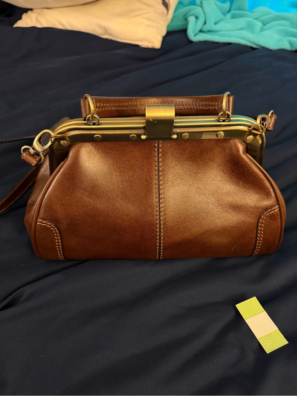 Gianni Conti Brown Leather Frame-Top Crossbody Bag - Picture 4 of 11